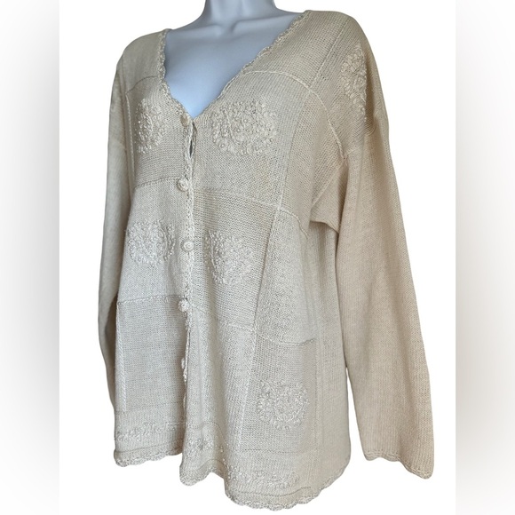 VINTAGE CELINA YANG EMBROIDERED BEADED PEARL CARDIGAN RARE - Picture 1 of 7